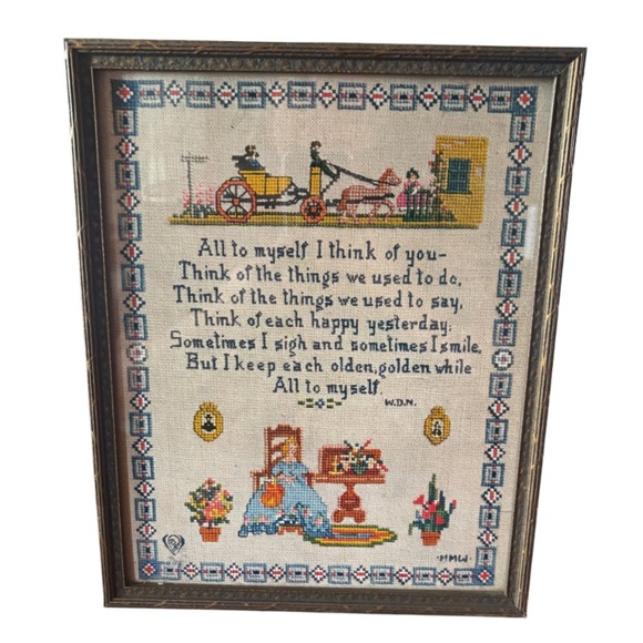 1917 antique Embroidered Cross Stitch By P. F. Volland - Picture 1 of 3